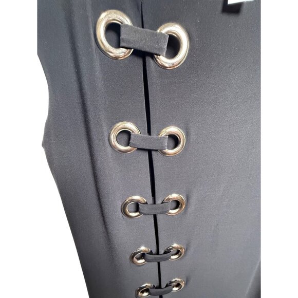 Joseph Ribkoff Black Grommet Dress Sz 14 Y2K‎ Mod - Picture 4 of 5